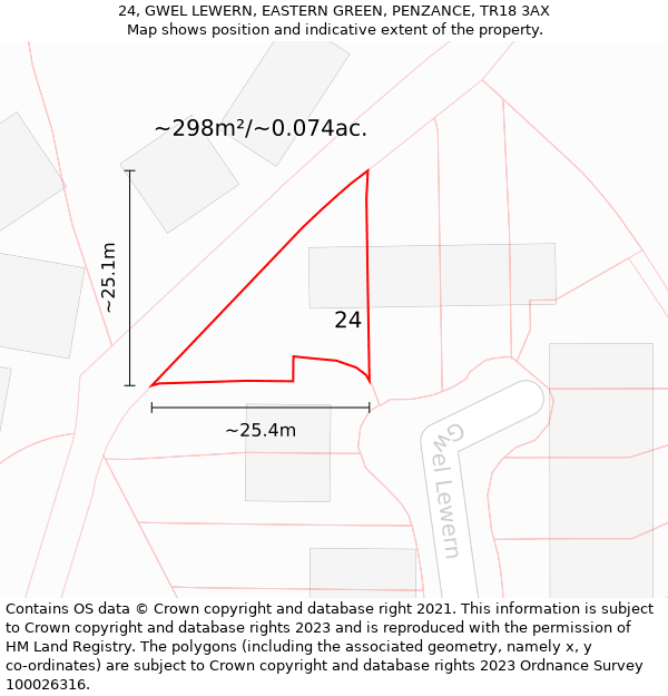 24, GWEL LEWERN, EASTERN GREEN, PENZANCE, TR18 3AX: Plot and title map