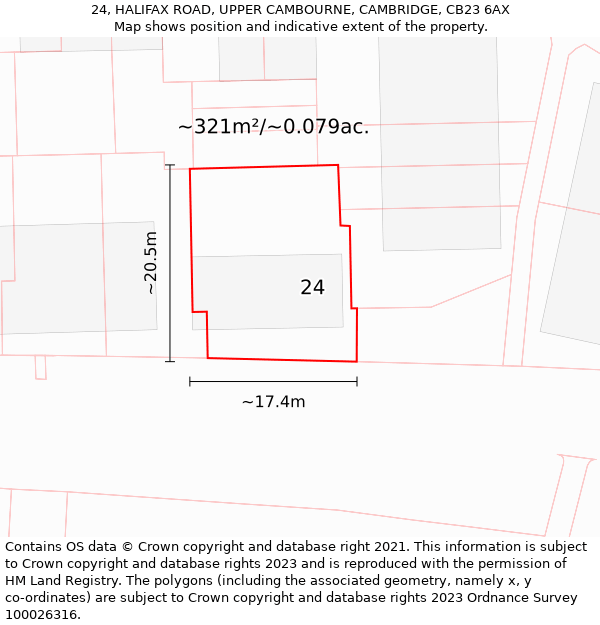 24, HALIFAX ROAD, UPPER CAMBOURNE, CAMBRIDGE, CB23 6AX: Plot and title map