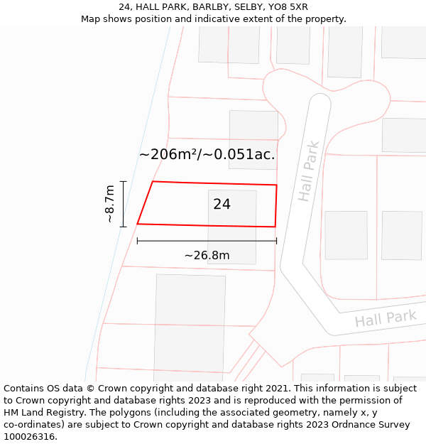 24, HALL PARK, BARLBY, SELBY, YO8 5XR: Plot and title map