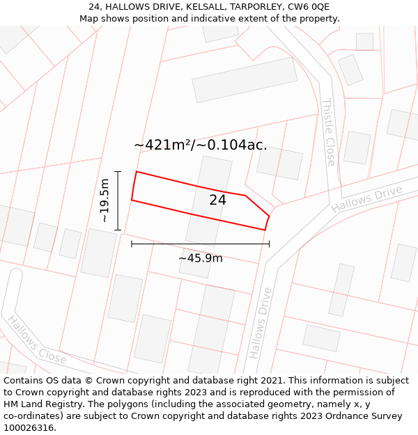 24, HALLOWS DRIVE, KELSALL, TARPORLEY, CW6 0QE: Plot and title map