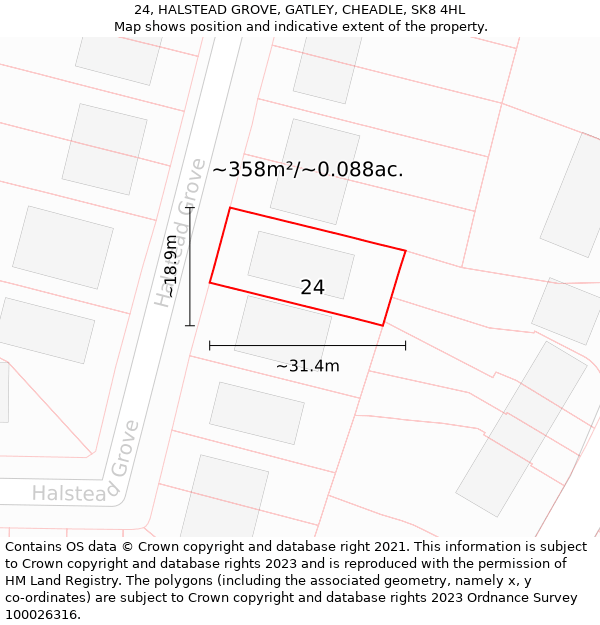 24, HALSTEAD GROVE, GATLEY, CHEADLE, SK8 4HL: Plot and title map