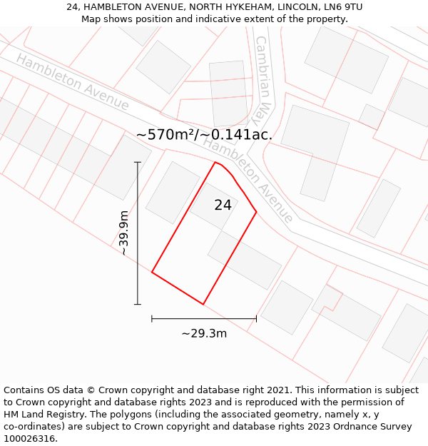 24, HAMBLETON AVENUE, NORTH HYKEHAM, LINCOLN, LN6 9TU: Plot and title map