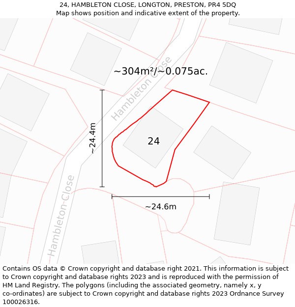 24, HAMBLETON CLOSE, LONGTON, PRESTON, PR4 5DQ: Plot and title map