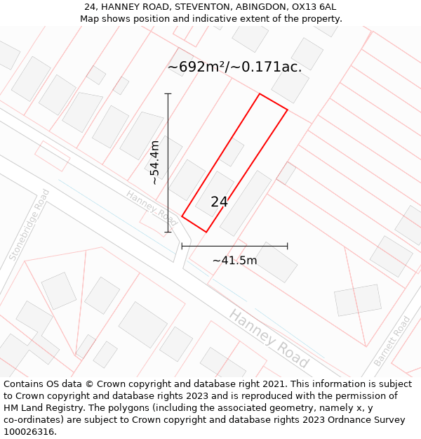 24, HANNEY ROAD, STEVENTON, ABINGDON, OX13 6AL: Plot and title map