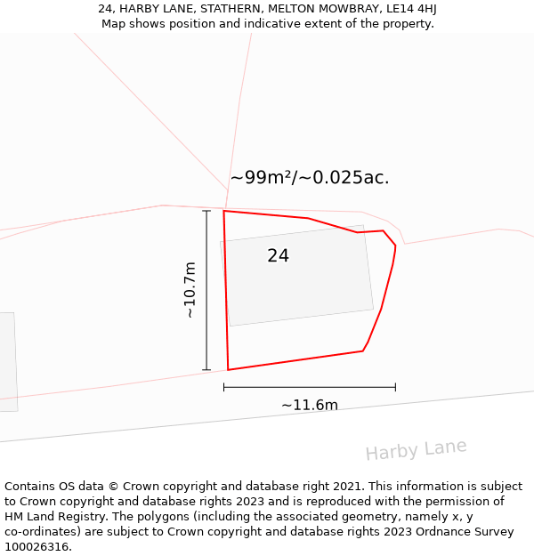 24, HARBY LANE, STATHERN, MELTON MOWBRAY, LE14 4HJ: Plot and title map