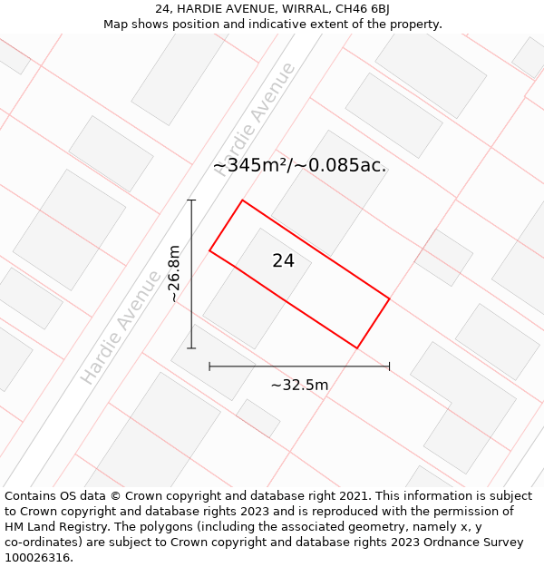 24, HARDIE AVENUE, WIRRAL, CH46 6BJ: Plot and title map