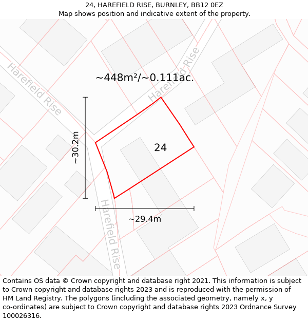 24, HAREFIELD RISE, BURNLEY, BB12 0EZ: Plot and title map