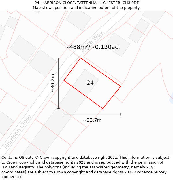 24, HARRISON CLOSE, TATTENHALL, CHESTER, CH3 9DF: Plot and title map