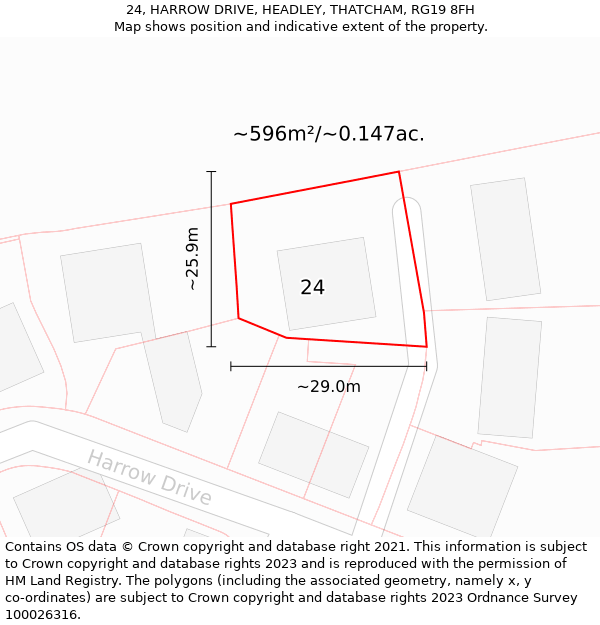 24, HARROW DRIVE, HEADLEY, THATCHAM, RG19 8FH: Plot and title map