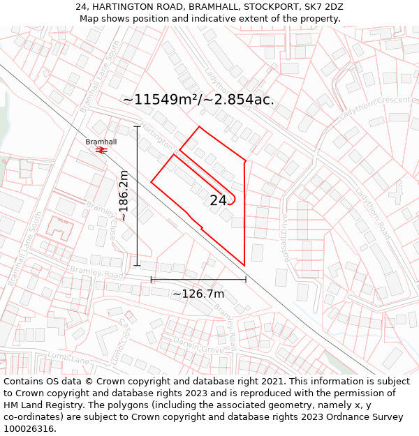 24, HARTINGTON ROAD, BRAMHALL, STOCKPORT, SK7 2DZ: Plot and title map