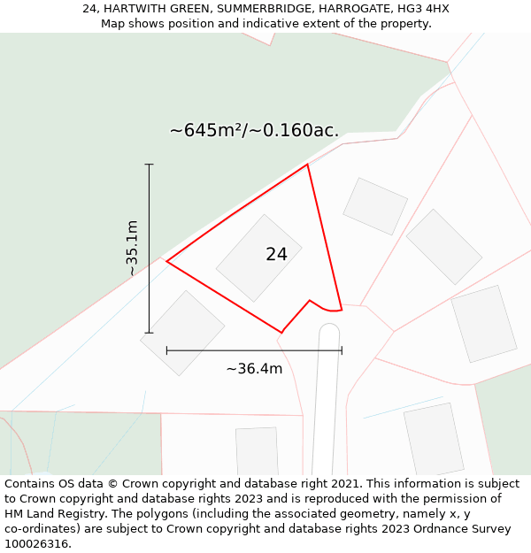 24, HARTWITH GREEN, SUMMERBRIDGE, HARROGATE, HG3 4HX: Plot and title map