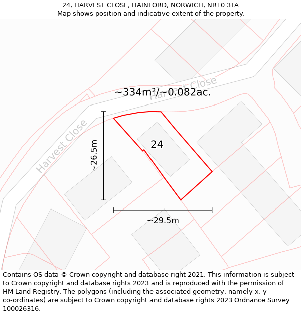 24, HARVEST CLOSE, HAINFORD, NORWICH, NR10 3TA: Plot and title map