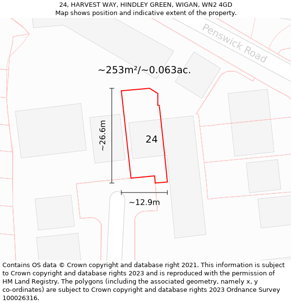 24, HARVEST WAY, HINDLEY GREEN, WIGAN, WN2 4GD: Plot and title map