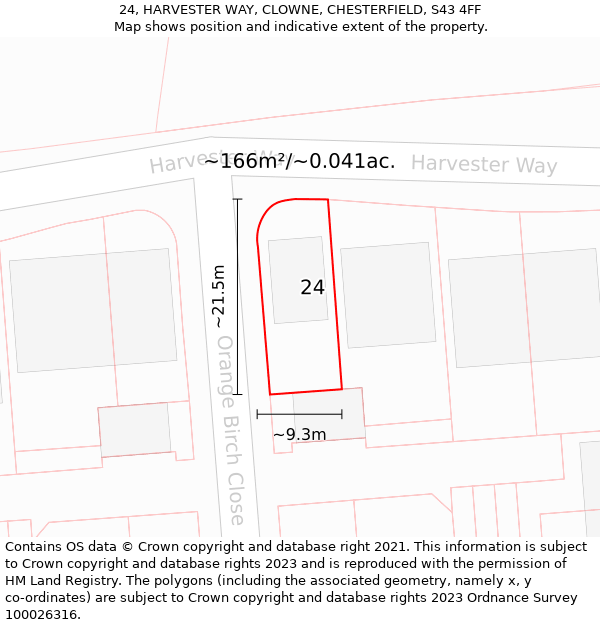 24, HARVESTER WAY, CLOWNE, CHESTERFIELD, S43 4FF: Plot and title map