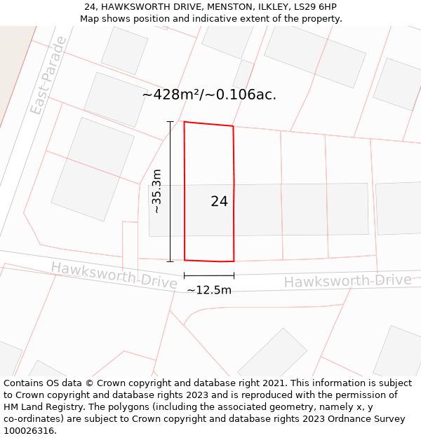 24, HAWKSWORTH DRIVE, MENSTON, ILKLEY, LS29 6HP: Plot and title map