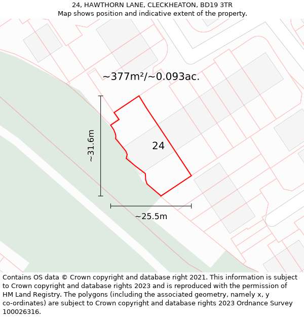 24, HAWTHORN LANE, CLECKHEATON, BD19 3TR: Plot and title map