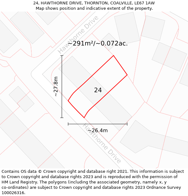 24, HAWTHORNE DRIVE, THORNTON, COALVILLE, LE67 1AW: Plot and title map