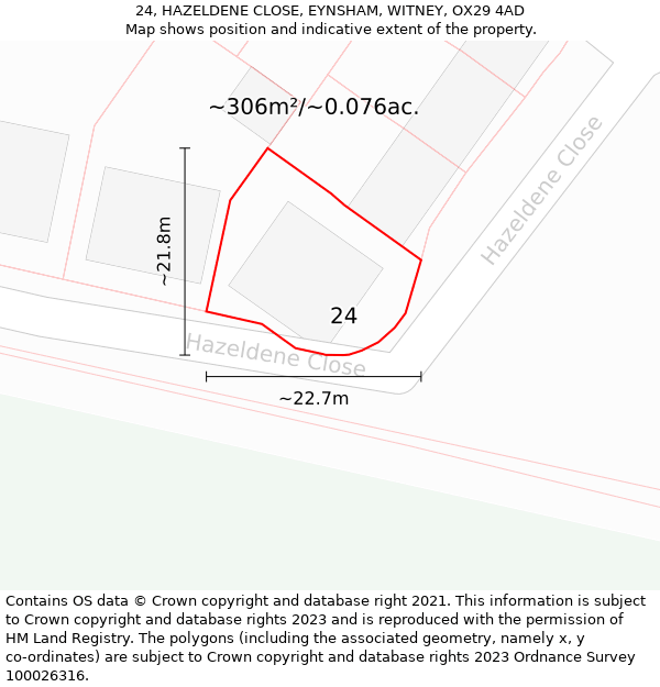 24, HAZELDENE CLOSE, EYNSHAM, WITNEY, OX29 4AD: Plot and title map