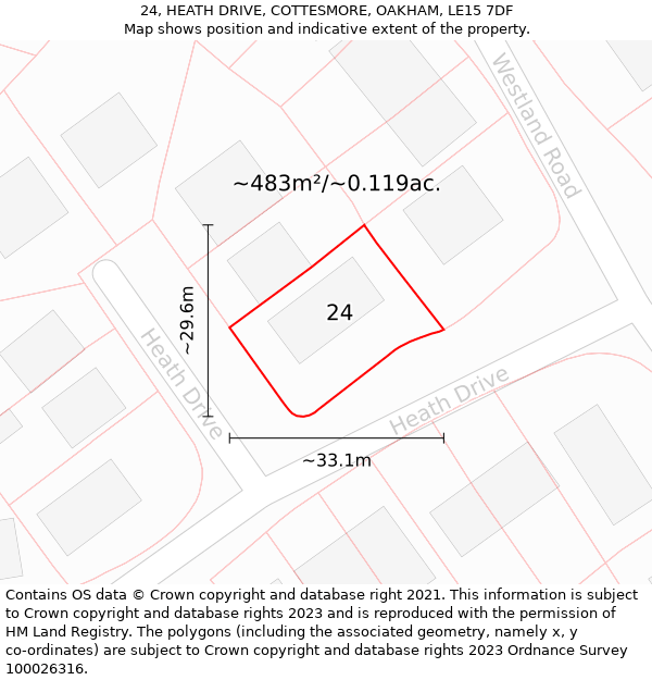 24, HEATH DRIVE, COTTESMORE, OAKHAM, LE15 7DF: Plot and title map