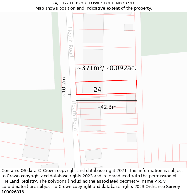 24, HEATH ROAD, LOWESTOFT, NR33 9LY: Plot and title map