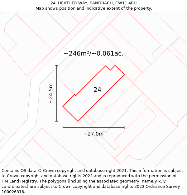 24, HEATHER WAY, SANDBACH, CW11 4BU: Plot and title map