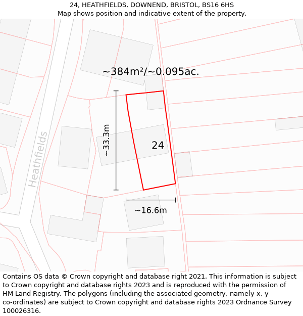 24, HEATHFIELDS, DOWNEND, BRISTOL, BS16 6HS: Plot and title map