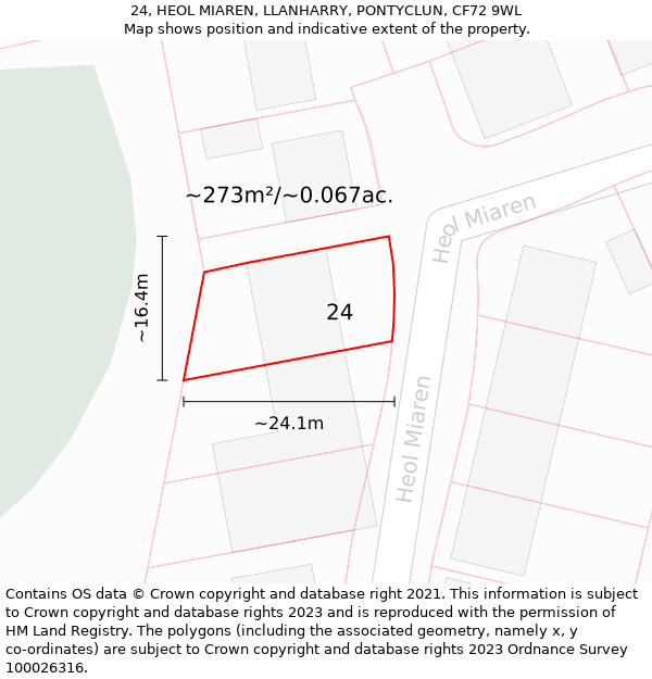 24, HEOL MIAREN, LLANHARRY, PONTYCLUN, CF72 9WL: Plot and title map