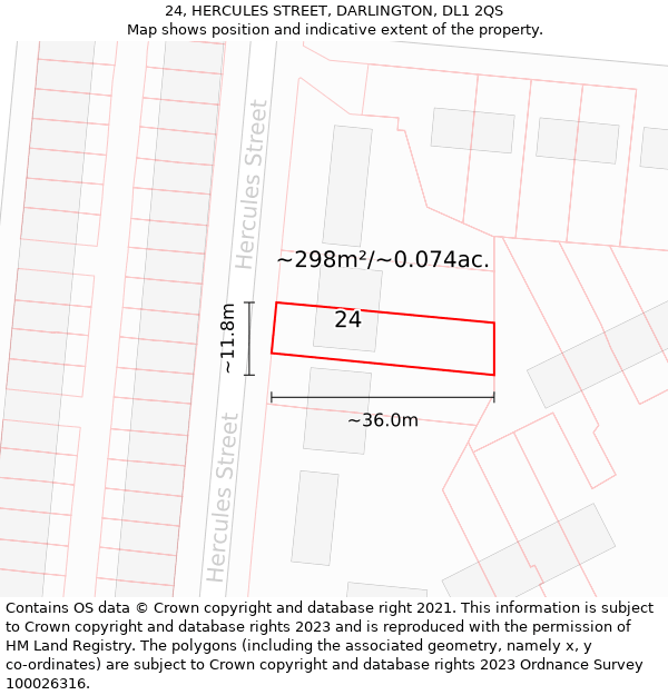24, HERCULES STREET, DARLINGTON, DL1 2QS: Plot and title map