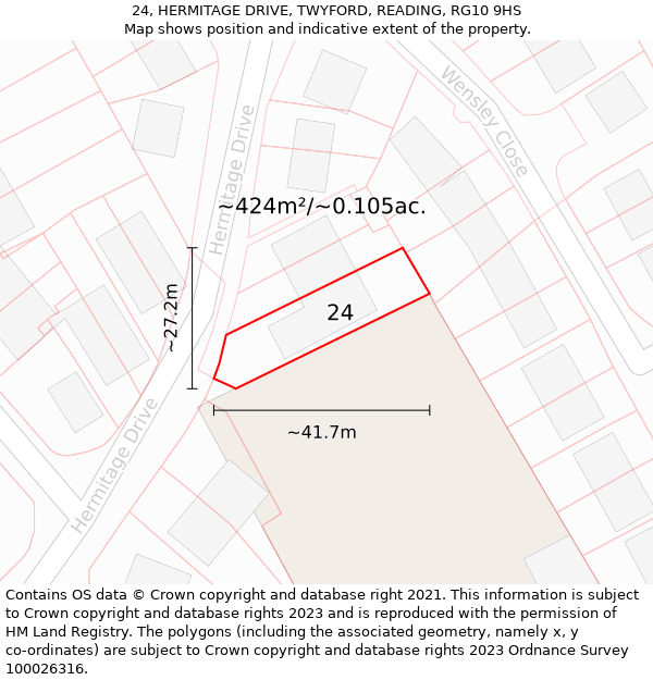 24, HERMITAGE DRIVE, TWYFORD, READING, RG10 9HS: Plot and title map