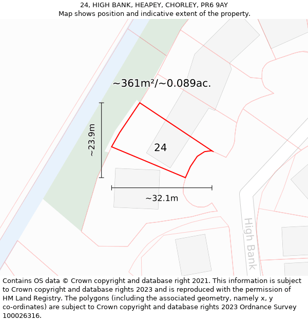 24, HIGH BANK, HEAPEY, CHORLEY, PR6 9AY: Plot and title map