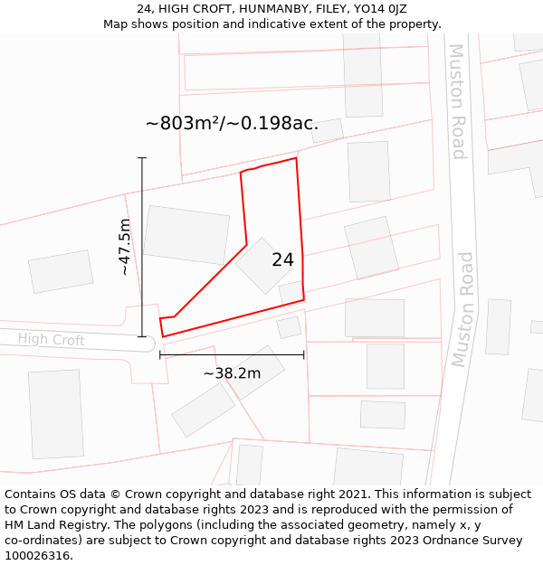 24, HIGH CROFT, HUNMANBY, FILEY, YO14 0JZ: Plot and title map