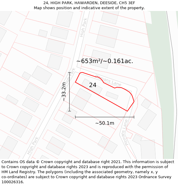 24, HIGH PARK, HAWARDEN, DEESIDE, CH5 3EF: Plot and title map