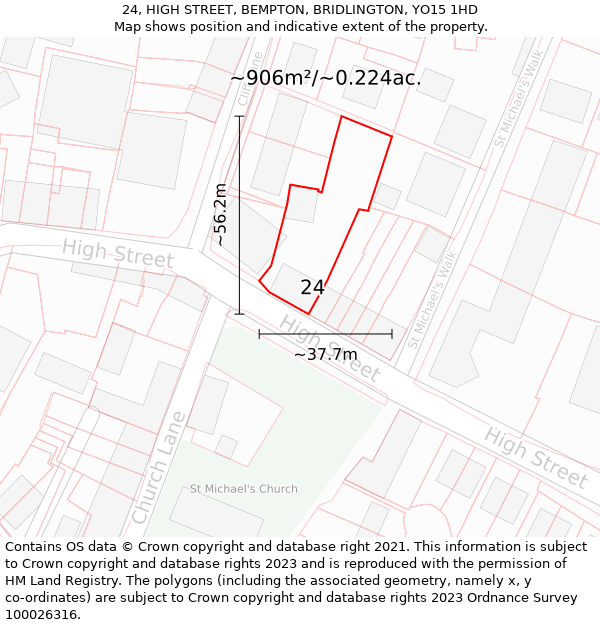 24, HIGH STREET, BEMPTON, BRIDLINGTON, YO15 1HD: Plot and title map