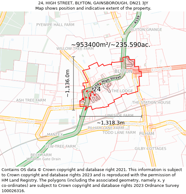 24, HIGH STREET, BLYTON, GAINSBOROUGH, DN21 3JY: Plot and title map