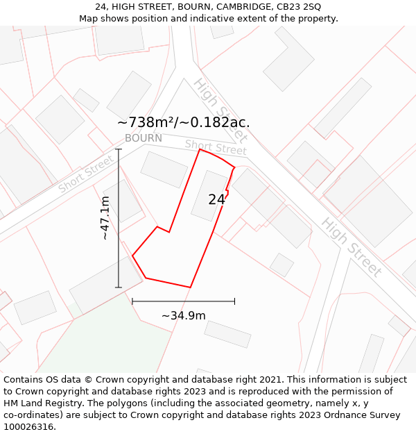 24, HIGH STREET, BOURN, CAMBRIDGE, CB23 2SQ: Plot and title map