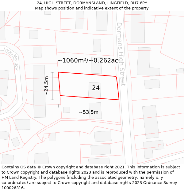 24, HIGH STREET, DORMANSLAND, LINGFIELD, RH7 6PY: Plot and title map