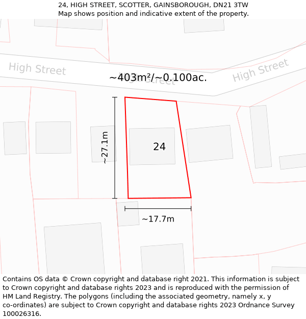 24, HIGH STREET, SCOTTER, GAINSBOROUGH, DN21 3TW: Plot and title map