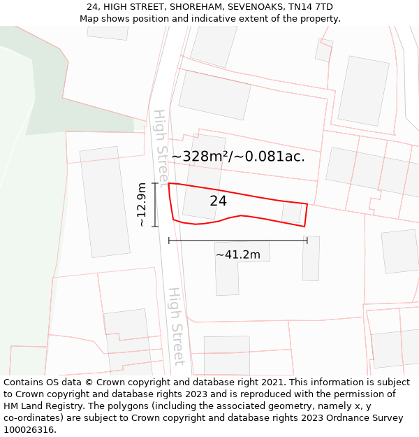 24, HIGH STREET, SHOREHAM, SEVENOAKS, TN14 7TD: Plot and title map