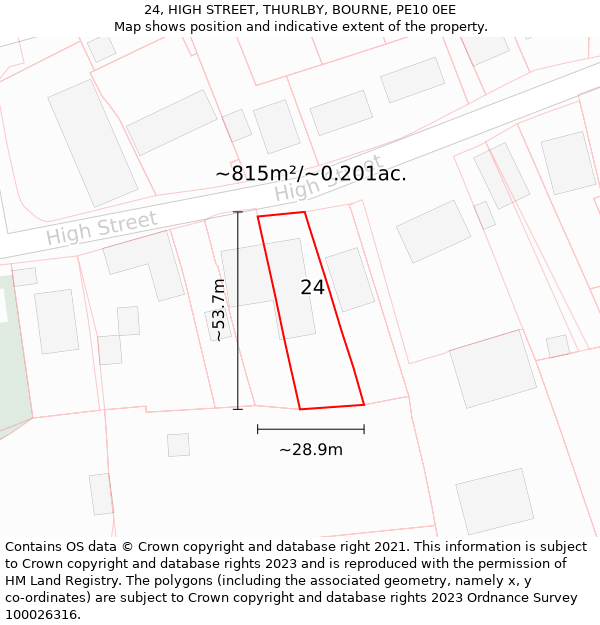 24, HIGH STREET, THURLBY, BOURNE, PE10 0EE: Plot and title map