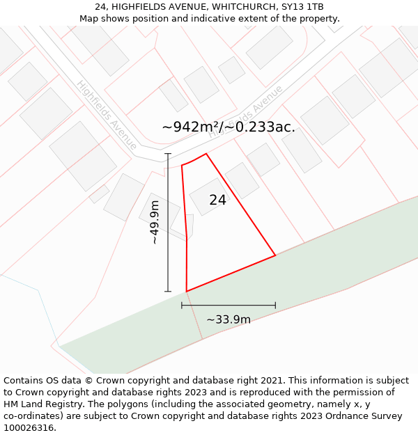 24, HIGHFIELDS AVENUE, WHITCHURCH, SY13 1TB: Plot and title map