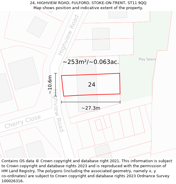 24, HIGHVIEW ROAD, FULFORD, STOKE-ON-TRENT, ST11 9QQ: Plot and title map