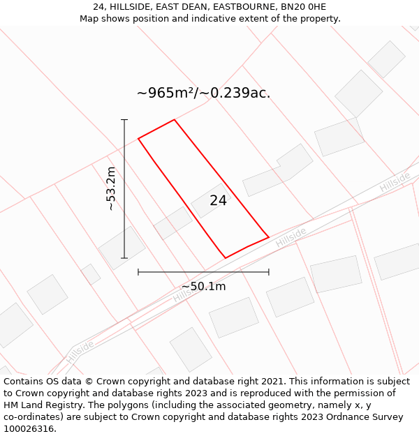 24, HILLSIDE, EAST DEAN, EASTBOURNE, BN20 0HE: Plot and title map