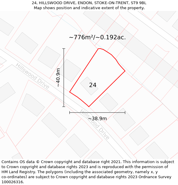 24, HILLSWOOD DRIVE, ENDON, STOKE-ON-TRENT, ST9 9BL: Plot and title map