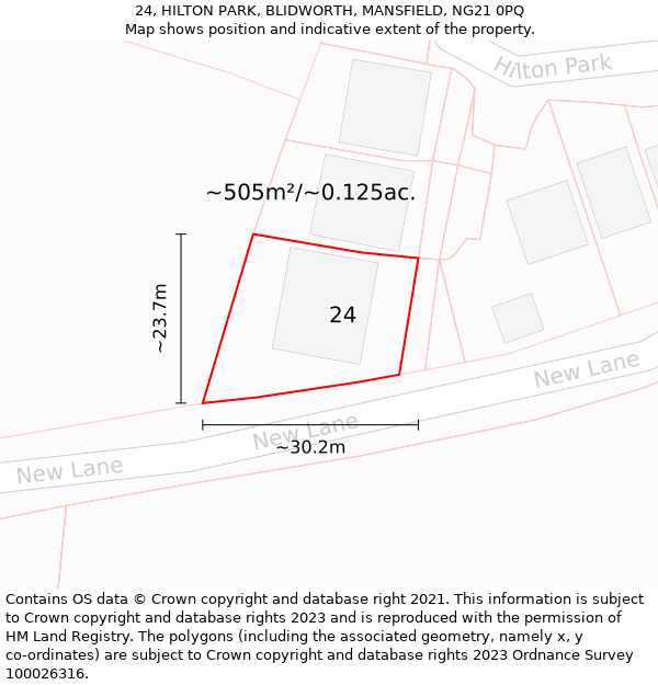 24, HILTON PARK, BLIDWORTH, MANSFIELD, NG21 0PQ: Plot and title map