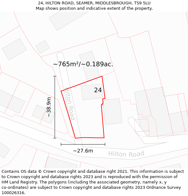 24, HILTON ROAD, SEAMER, MIDDLESBROUGH, TS9 5LU: Plot and title map