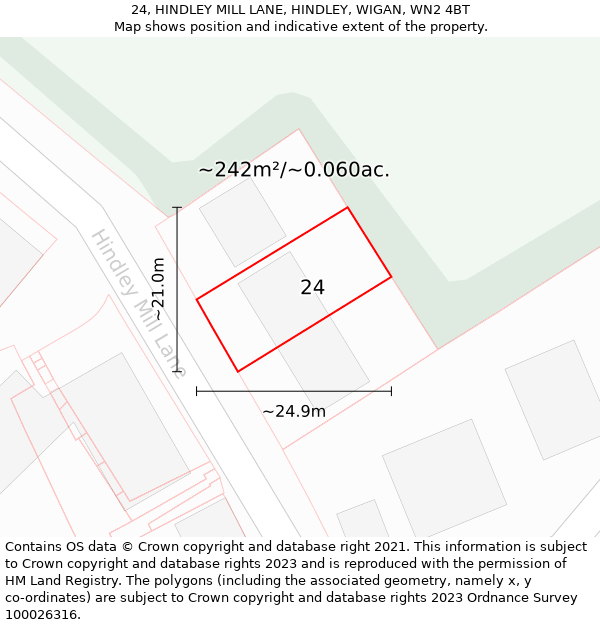 24, HINDLEY MILL LANE, HINDLEY, WIGAN, WN2 4BT: Plot and title map