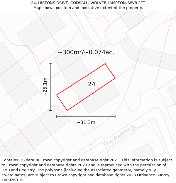 24, HISTONS DRIVE, CODSALL, WOLVERHAMPTON, WV8 2ET: Plot and title map