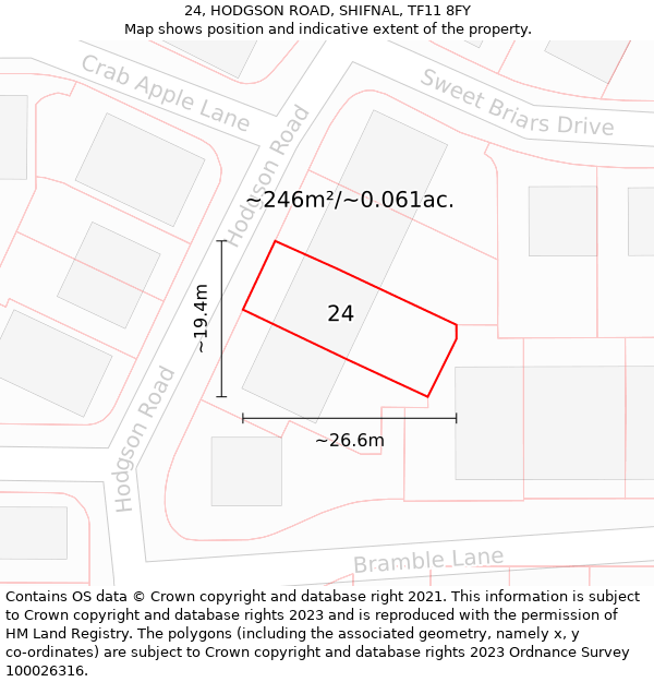 24, HODGSON ROAD, SHIFNAL, TF11 8FY: Plot and title map