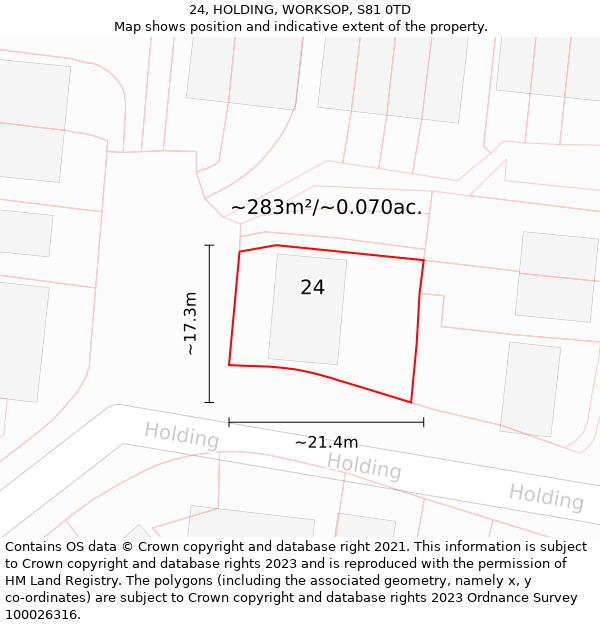 24, HOLDING, WORKSOP, S81 0TD: Plot and title map