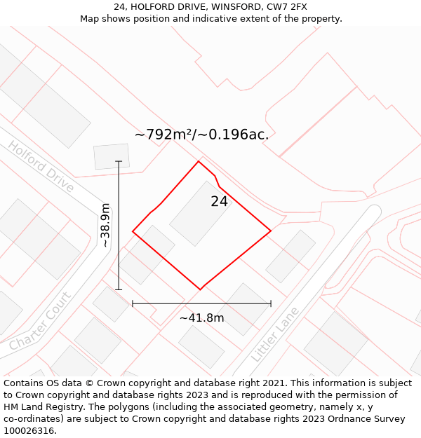 24, HOLFORD DRIVE, WINSFORD, CW7 2FX: Plot and title map